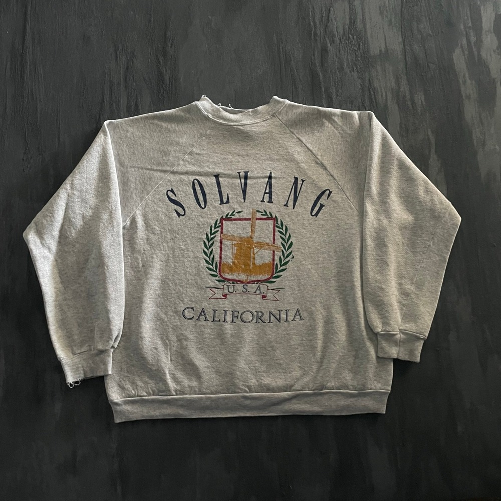 Vintage Solvang California Sweatshirt Mens XL Gray 1990s Windmill Graphic